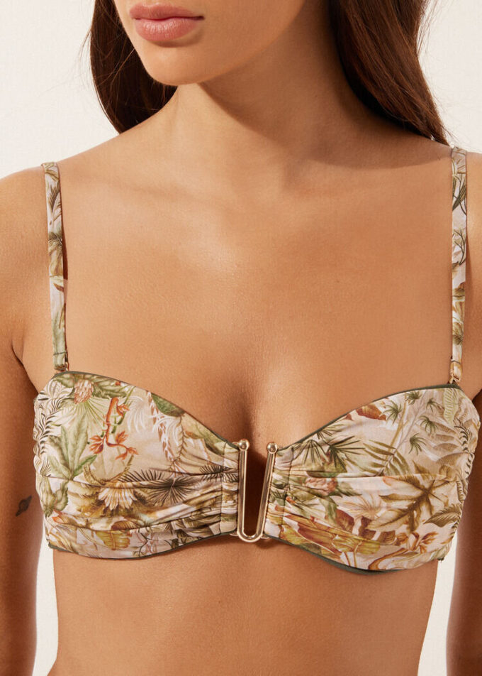 Bandeau-bikinitopp med tropiskt bladmönster