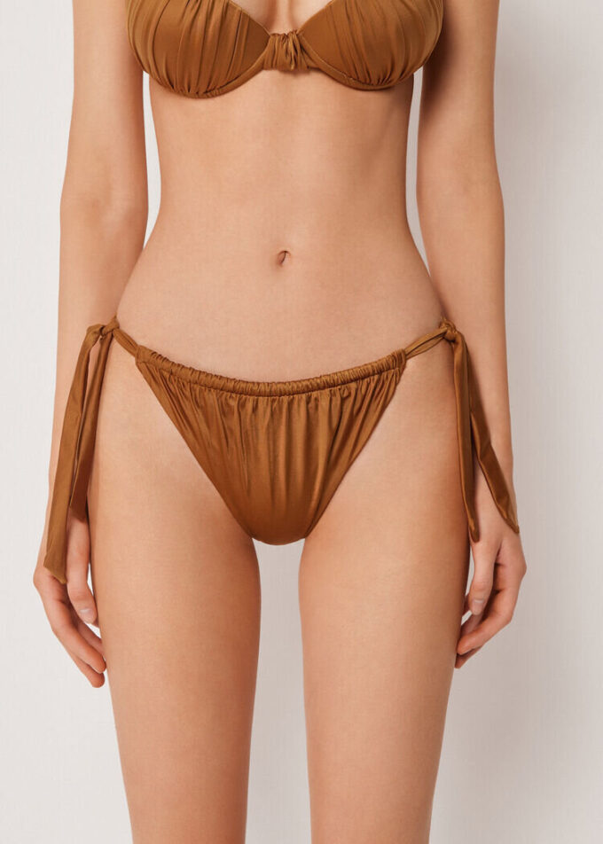 Bikinitrosor med knytband i sidan, glansigt satin