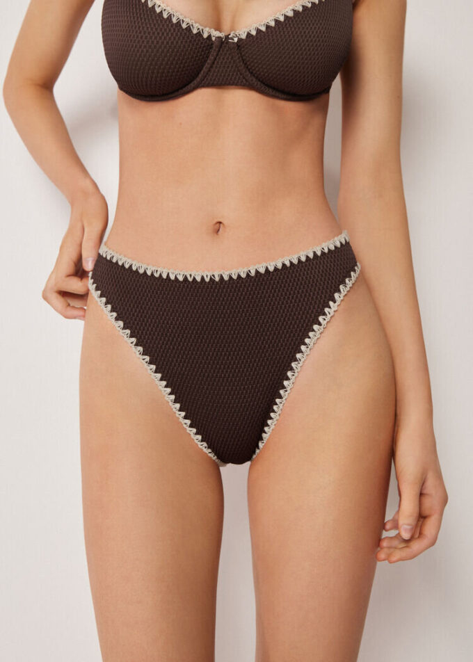 Brasilianska bikinitrosor med hög midja, tvåfärgad broderi