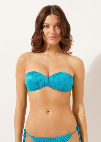 Graderad vadderad bandeau-bikinitopp i glänsande satin
