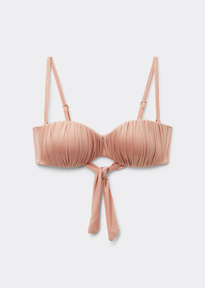 Graderad vadderad bandeau-bikinitopp i glänsande satin