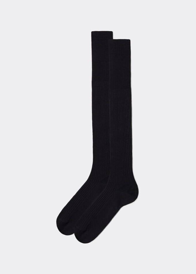 Långa ribbade strumpor för män i Lisle-tråd Långa ribbade strumpor för män i Lisle-tråd