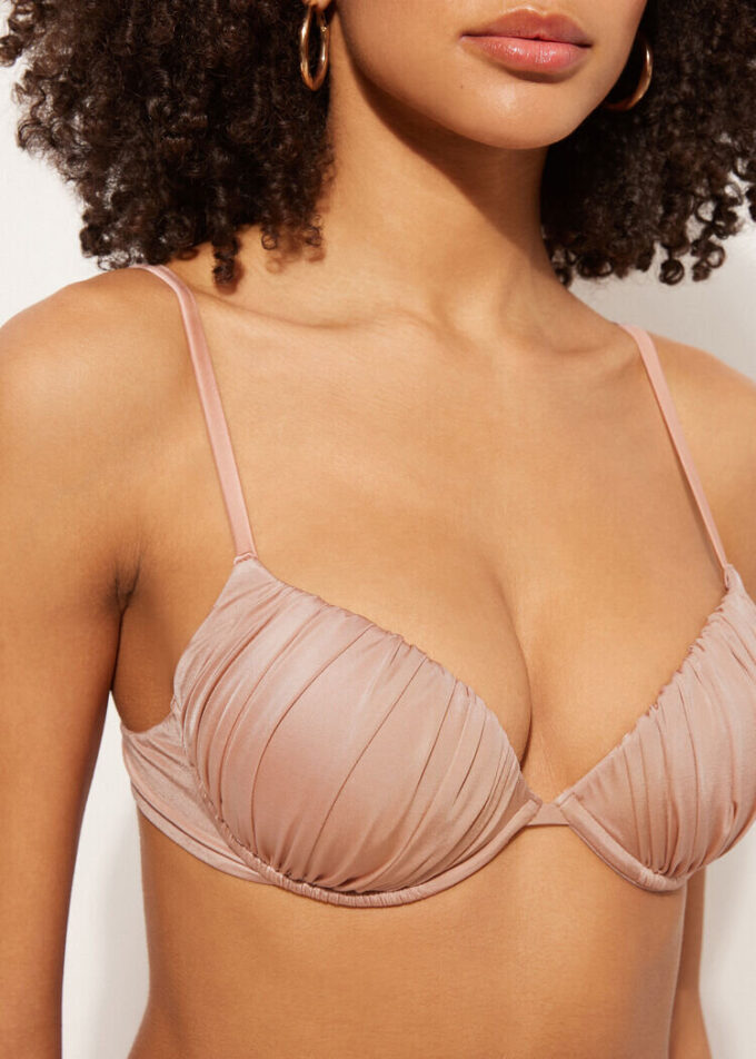 Push-up-bikinitopp i glänsande satin