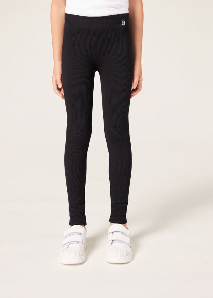 Ribbade leggings för flickor Ribbade leggings för flickor