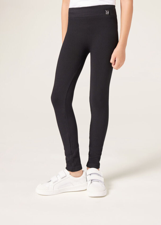 Ribbade leggings för flickor Ribbade leggings för flickor