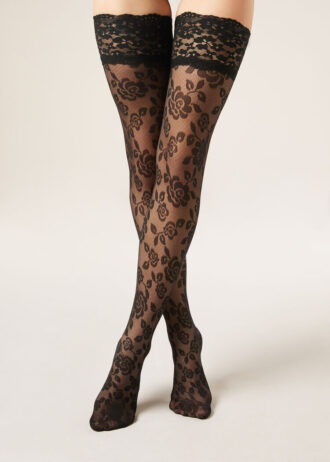 Sheer Floral Thigh High Stockings