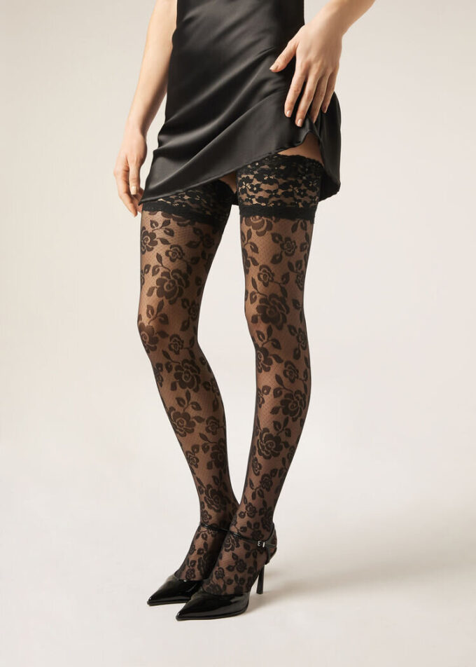 Sheer Floral Thigh High Stockings