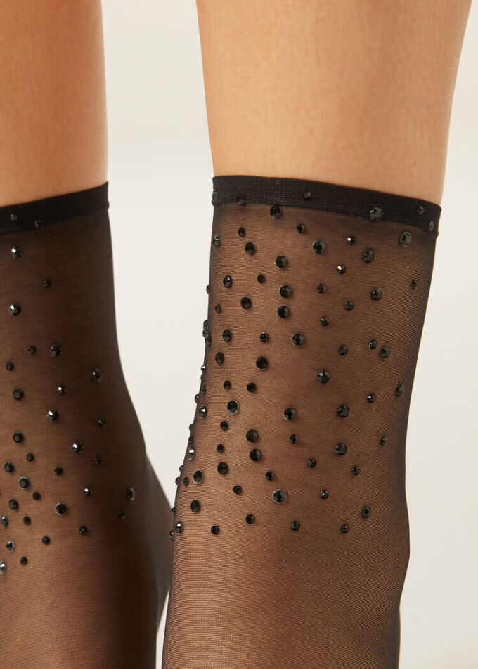 Tunna korta strumpor med strass Tunna korta strumpor med strass